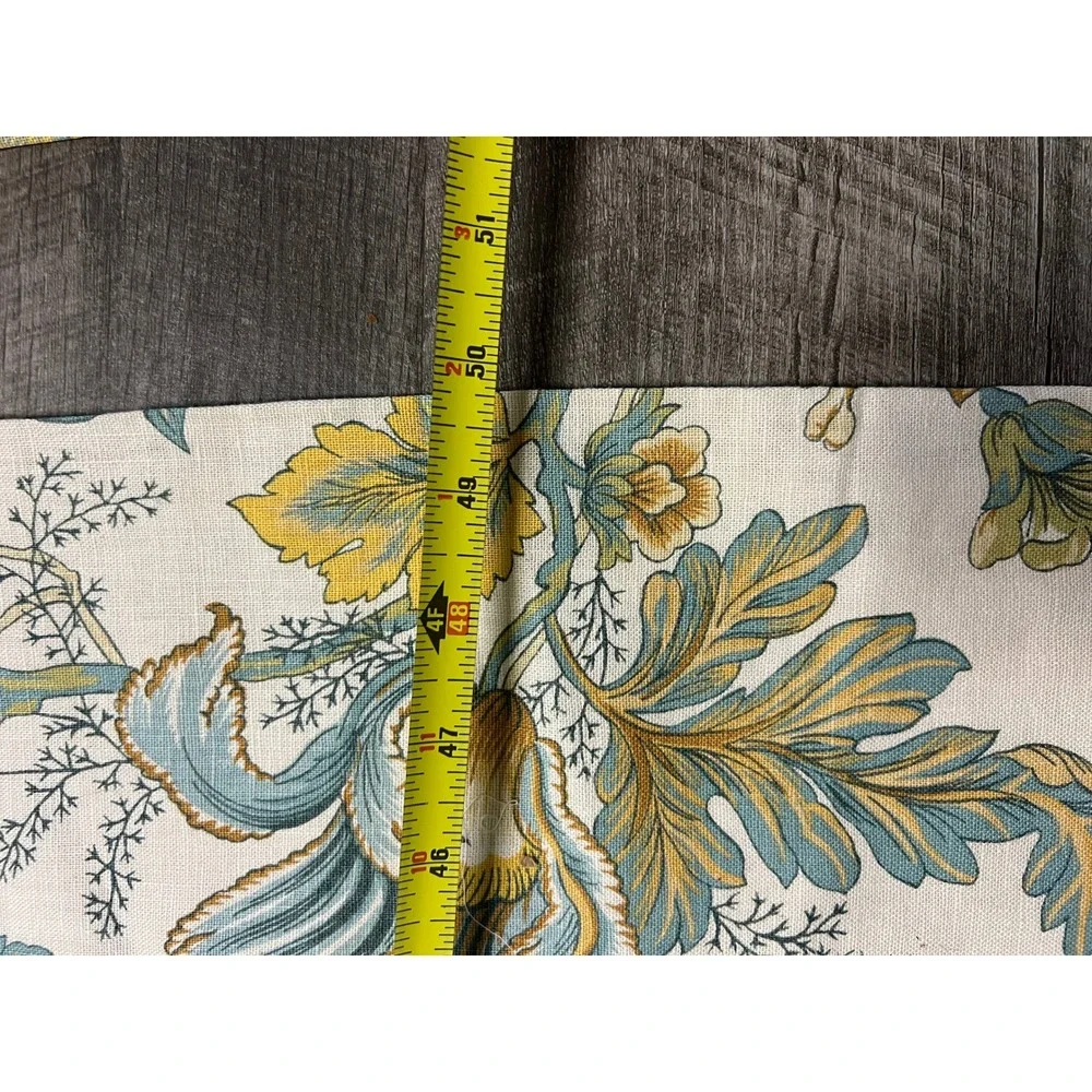 Pottery Barn Floral Linen Cotton Lined Curtain Panels Yellow Teal 50x96 Set of 2